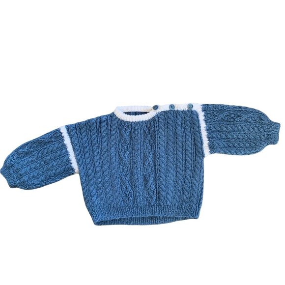 Vintage Hand Knit Powder Blue Soft Sweater - Picture 4 of 5